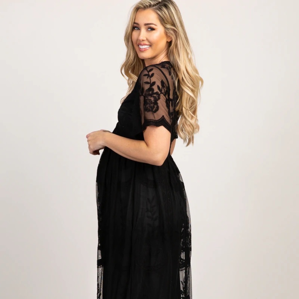 Pink blush lace maternity dress